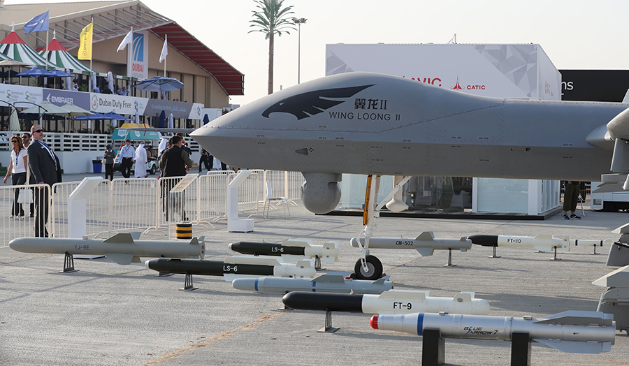 The Chinese-made Wing Loong II unmanned aerial vehicle (UAV) is displayed during the November 2017 Dubai Airshow. (Photo: Karim Sahib/AFP/Getty Images)