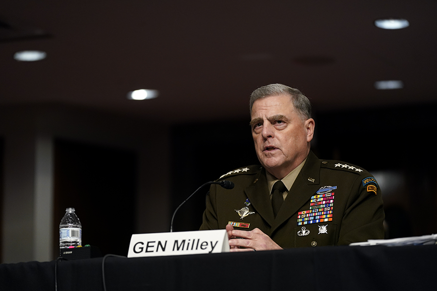 Chairman of the Joint Chiefs of Staff Gen. Mark A. Milley speaks during a Senate Armed Services Committee hearing on the conclusion of military operations in Afghanistan and plans for future counterterrorism operations on Capitol Hill on September 28, 2021 in Washington, D.C. (Photo by Patrick Semansky-Pool/Getty Images)