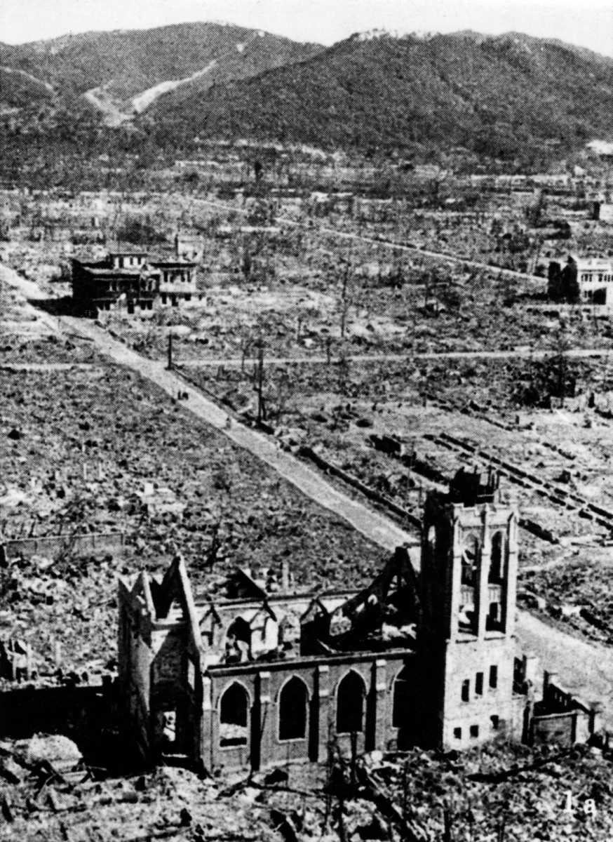 The ban treaty negotiations grew out of the initiative on the humanitarian impact of nuclear weapons use. This photograph shows the devastated city of Hiroshima after the atomic bomb was dropped by a U.S. Air Force B-29 on August 6, 1945. (Photo credit: Stringer/AFP/Getty Images)