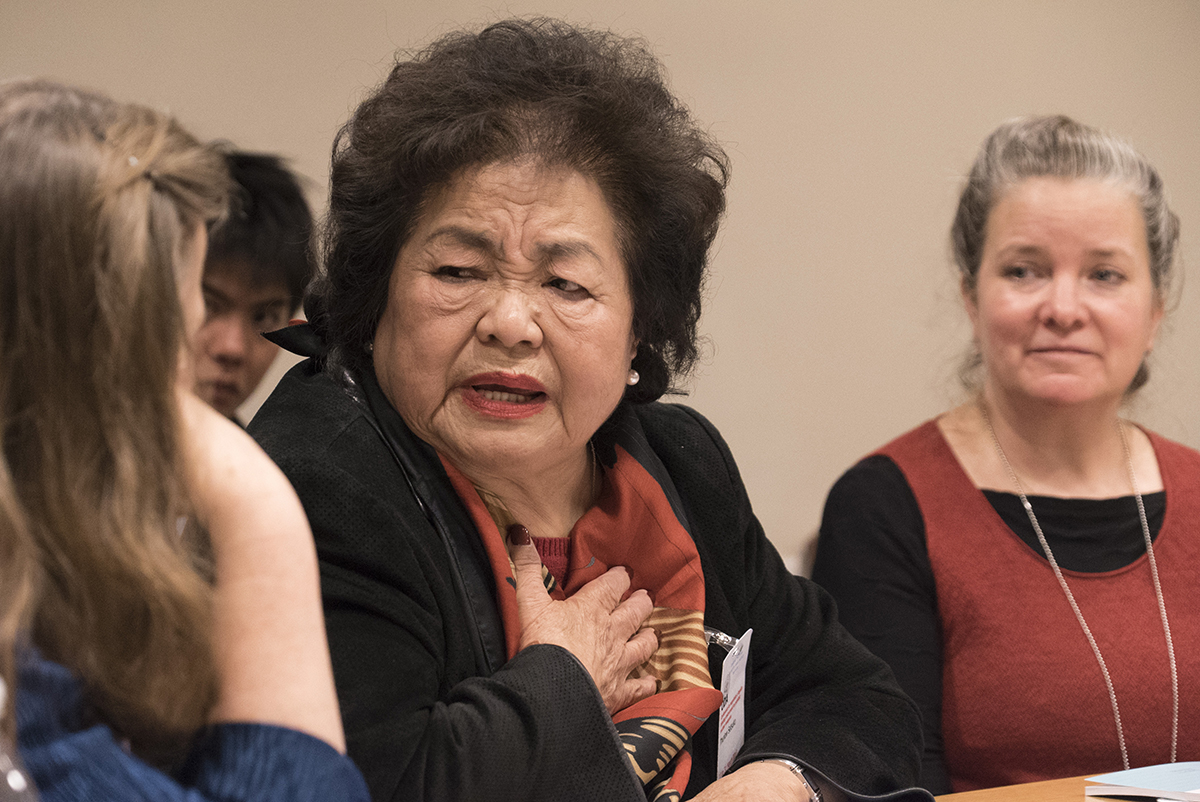 Hiroshima survivor Setsuko Thurlow told ban negotiators March 27 that “no human being should ever have to experience the inhumanity and unspeakable suffering” caused by nuclear-weapons use. “We hibakusha have no doubt that this treaty can, and will, change the world,” she said. (Photo credit: Ari Beser/ICAN)