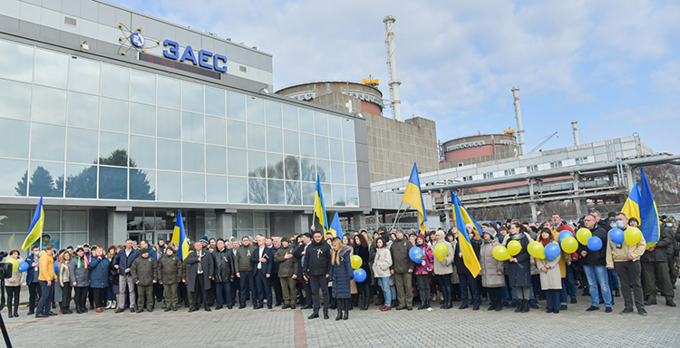 Zaporizhzhia staff gathered Feb. 16, 2022, for a day of unity celebrated by Energoatom’s employees. (Photo: Energoatom)