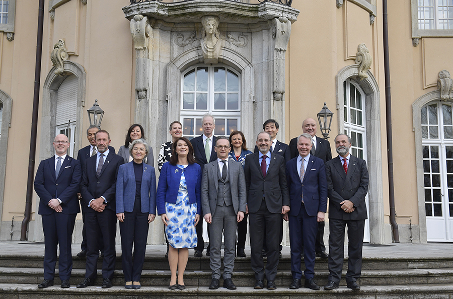 Swedish Foreign Minister Anne Linde (center) poses with officials from other countries involved in the Stockholm Initiative for Nuclear Disarmament at a ministerial meeting in Berlin in February 2020. (Photo by Tobias Schwarz/AFP via Getty Images)