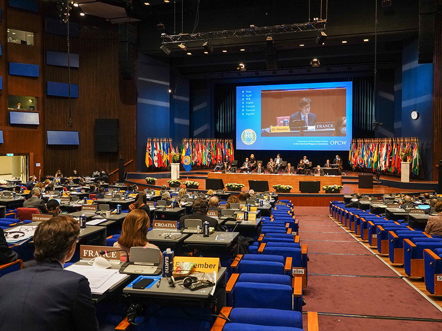 Delegates participate at the 25th Session of the Conference of States Parties to the Chemical Weapons Convention in April 2021. (Photo: OPCW)