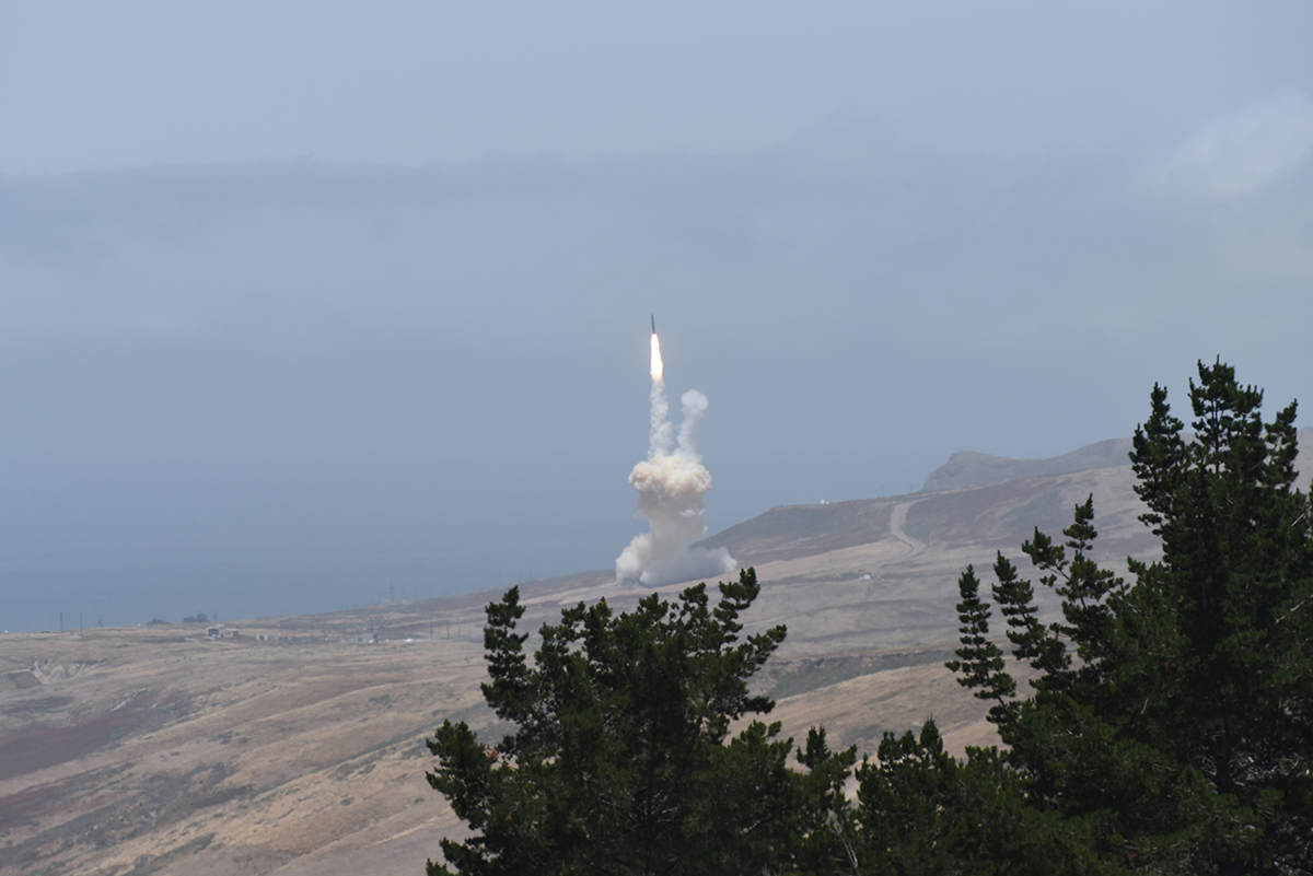 A long-range, ground-based interceptor lifts off May 30 from Vandenberg Air Force Base, California. It successfully intercepted an intercontinental ballistic missile-range target launched from the U.S. Army’s Reagan Test Site on Kwajalein Atoll. It was the first live-fire test against an ICBM-class target. (Photo credit: U.S. Missile Defense Agency)