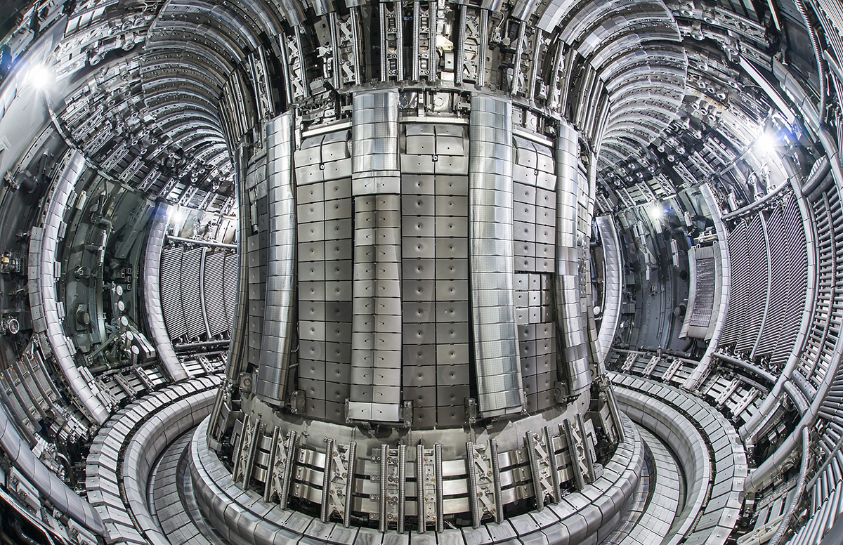 Brexit puts in question the future of the EU-funded nuclear-fusion experiment known as the Joint European Torus in Culham, UK. The August 2013 photograph shows the interior of the vacuum vessel with walls of beryllium and tungsten. (Photo credit: EUROfusion)