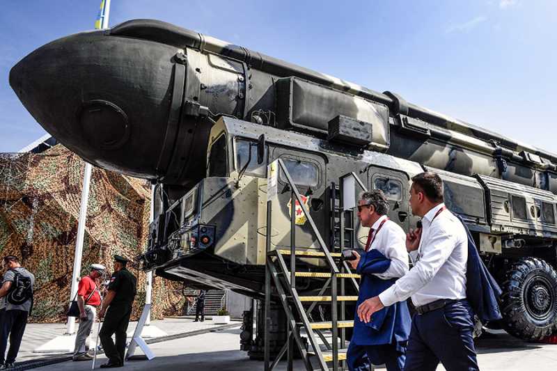 A Russia Topol intercontinental ballistic missile is displayed August 22 during an army military- technical forum near Moscow. Russia says it reserves “the right to use nuclear weapons in response to the use of nuclear weapons or other types of weapons of mass destruction against it and/or its allies, as well as in the event of aggression against the Russian Federation with the use of conventional weapons when the very existence of the state is in jeopardy.” (Photo credit: Alexander Nemenov/AFP/Getty Images)