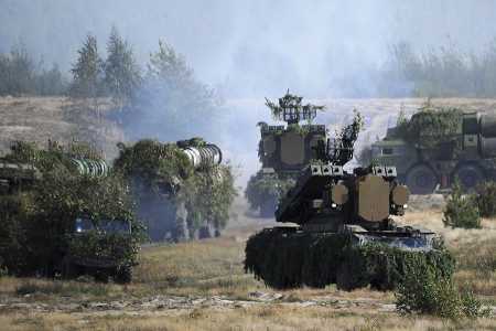 Belarusian surface-to-air missile launchers and S-300 anti-aircraft systems move to firing positions during the joint Russian-Belarusian military exercises Zapad 2017 at a training ground near the village of Volka, about 200 kilometers southwest of Minsk, on September 19, 2017. (Photo credit: SERGEI GAPON/AFP/Getty Images)