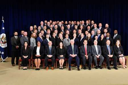 U.S. Secretary of State Rex Tillerson poses with members of the 146th Foreign Service Specialist Class after their swearing-in ceremony at the U.S. Department of State in Washington on October 6. (Photo credit: State Department Photos/Public Domain)