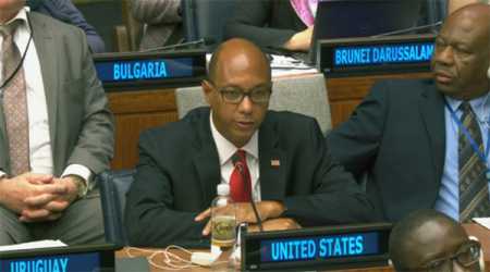 Ambassador Robert Wood, U.S. permanent representative to the Conference on Disarmament, addresses the UN First Committee on November 2 in New York. (Photo credit: United Nations)