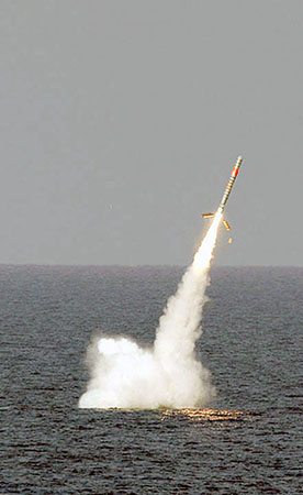 USS Florida launches a Tomahawk cruise missile during a test in the waters off the coast of the Bahamas in January 2003. (Photo: U.S. Navy/Getty Images)