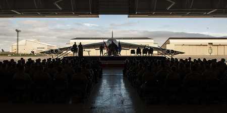 Air Force General John Hyten, U.S. Strategic Command commander, addresses the 5th Bomb Wing airmen at Minot Air Force Base, N.D., June 6, 2017. 