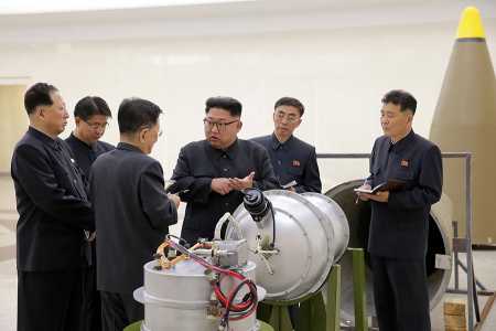 North Korea shows off a purported nuclear device in a photo released by its official Korean Central News Agency on September 3, 2017. Under leader Kim Jong Un, North Korea has conducted four underground nuclear test explosions in the past five years, after years of failed international nonproliferation efforts. (Photo: STR/AFP/Getty Images)