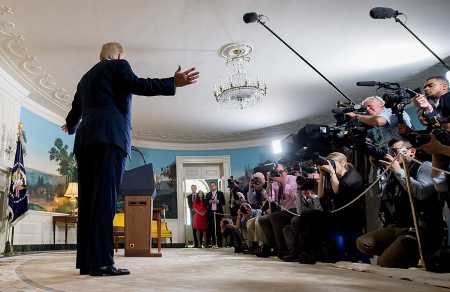 President Donald Trump leaves the Diplomatic Reception Room at the White House May 8 after announcing his decision to abandon the Iran nuclear deal. (Photo: Saul Loeb/AFP/Getty Images)