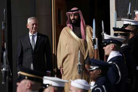 U.S. Secretary of Defense Jim Mattis welcomes Saudi Crown Prince Mohammad bin Salman March 22 at the Pentagon. “If Iran developed a nuclear bomb, we will follow suit as soon as possible,” Prince Mohammed told CBS News on March 15. (Photo: Alex Wong/Getty Images)