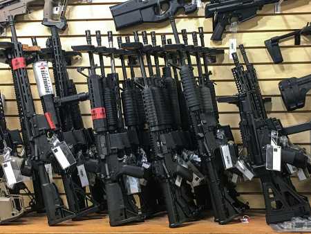 Semiautomatic rifles are displayed for sale in a Las Vegas gun shop on October 4, 2017. The Trump administration has proposed new rules that critics say will ease licensing for exports of nonautomatic and semiautomatic firearms. (Photo: Robyn Beck/AFP/Getty Images)