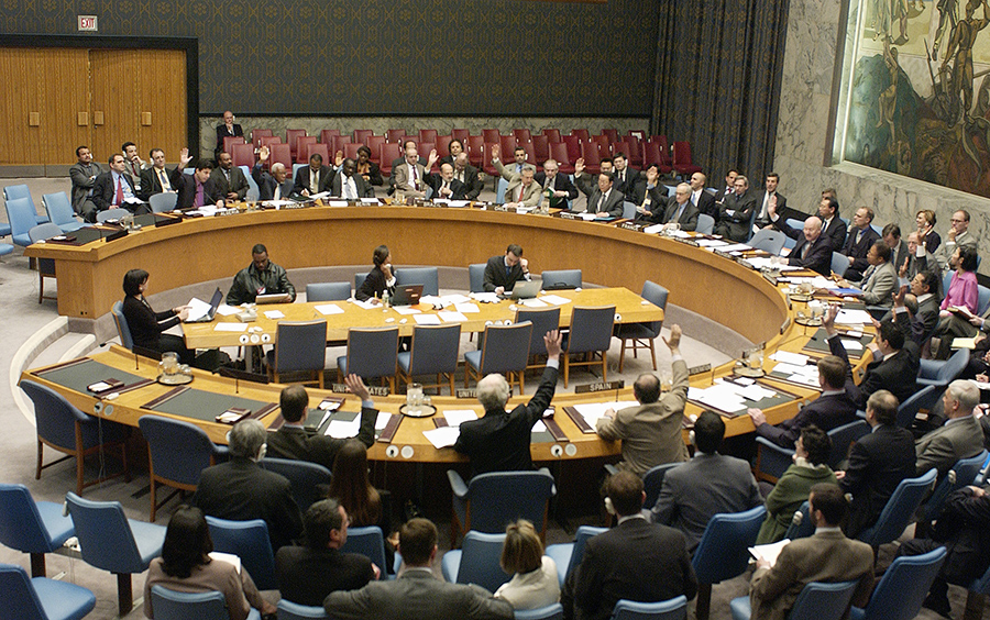 The Security Council unanimously adopts Resolution 1540 on April 28, 2004, directing all states to establish domestic controls to prevent the proliferation of weapons of mass destruction and their means of delivery. (Photo: United Nations)