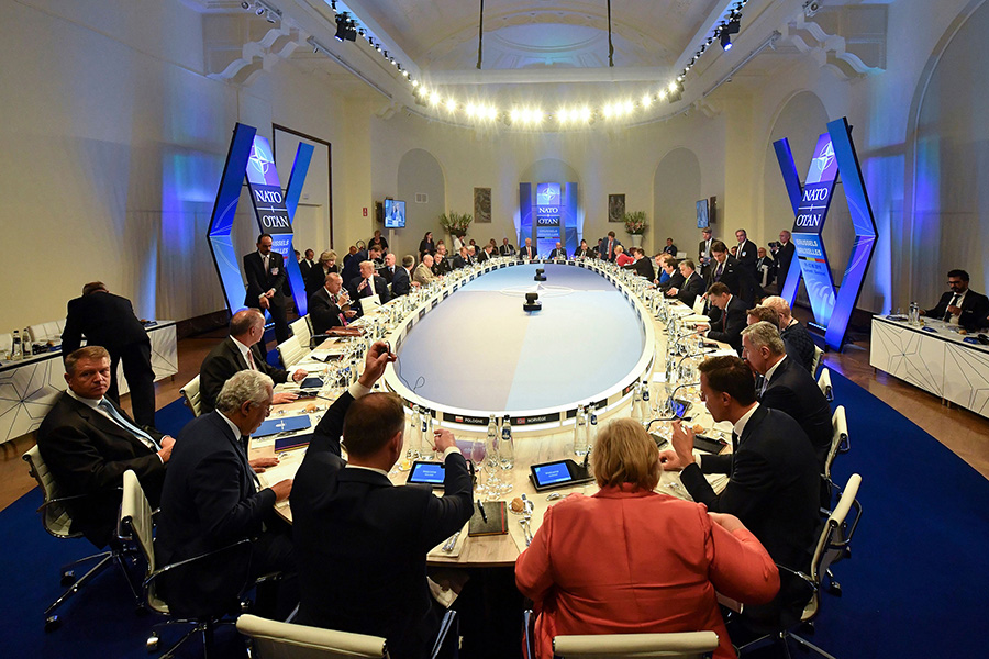 NATO leaders gather for a working dinner at the Art and History Museum in the Parc du Cinquantenaire in Brussels on July 11. (Photo: Geert Vanden Wijngaert/AFP/Getty Images)