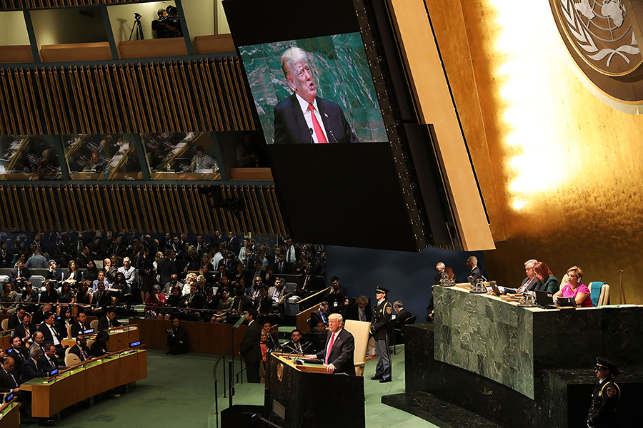 U.S. President Donald Trump addresses the UN General Assembly on September 25, denouncing what he called the “corrupt dictatorship” in Iran. (Photo: Spencer Platt/Getty Images)
