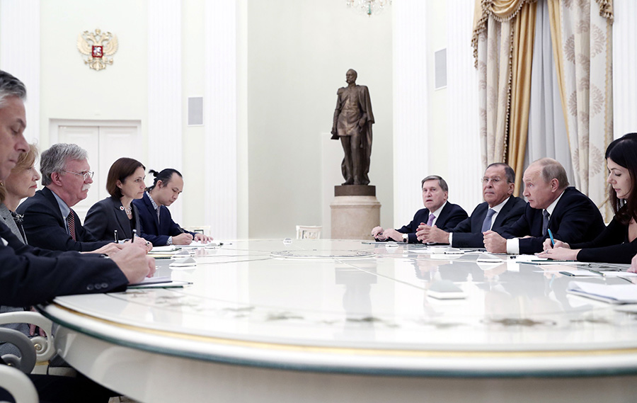 Russian President Vladimir Putin meets with John Bolton, U.S. national security adviser, at the Kremlin on October 23. (Photo: Maxim Shipenkov/AFP/Getty Images )