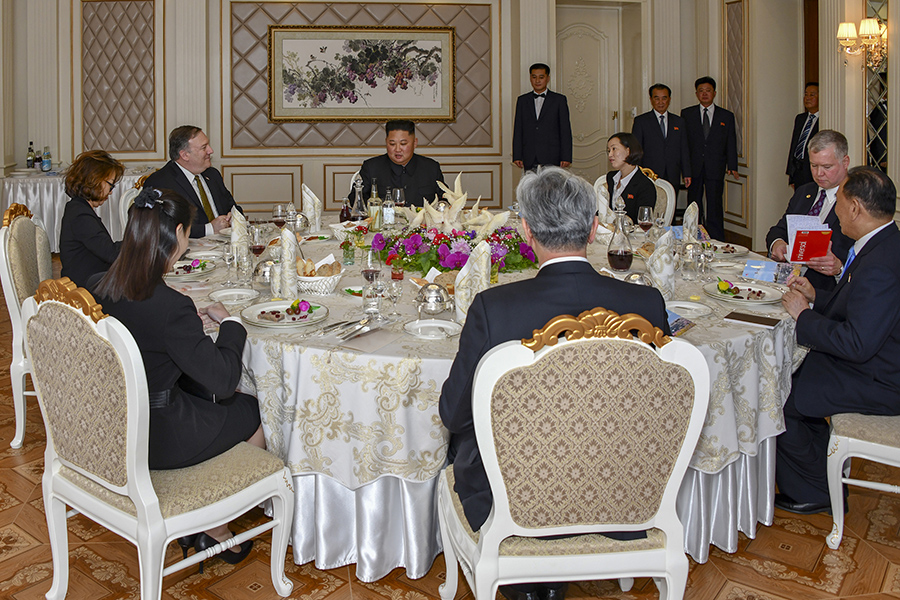 North Korea leader Kim Jong Un hosts a working lunch with U.S. Secretary of State Mike Pompeo in Pyongyang on October 7.  (Photo: U.S. Department of State)