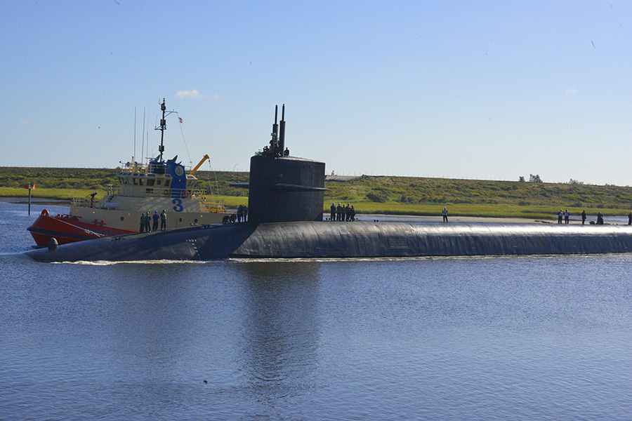 The Trump administration wants a new low-yield nuclear warhead for submarine-launched ballistic missiles, which critics warn could lower the threshold for nuclear use. Above, the Ohio-class ballistic-missile submarine USS Tennessee returns to its homeport at Naval Submarine Base Kings Bay, Ga., following a routine patrol mission. (Photo: U.S. Navy)