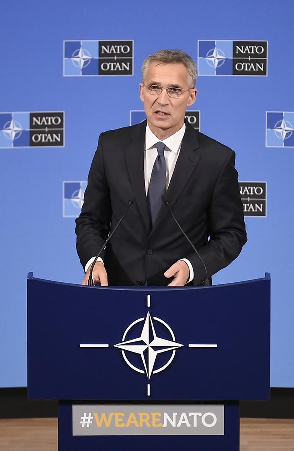 NATO Secretary-General Jens Stoltenberg gives a press briefing June 7 during a Defense Council meeting at the North Atlantic Treaty Organization headquarters in Brussels. (Photo: John Thys/AFP/Getty Images)