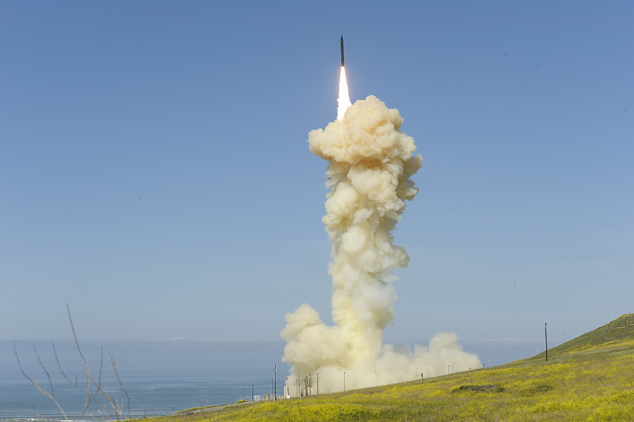 A ground-based interceptor is launched from Vandenberg Air Force Base, Calif., March 25. This and another interceptor successfully destroyed a long-range missile target, according to the Missile Defense Agency. (Photo: Missile Defense Agency)