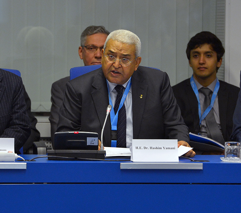 Hashim Yamani, president of Saudi Arabia's King Abdullah City for Atomic and Renewable Energy, addresses an IAEA meeting in September 2017. International pressure has grown on Saudi Arabia to upgrade its IAEA safeguards agreement as the nation works to develop a nuclear energy program. (Photo: Dean Calma/IAEA)