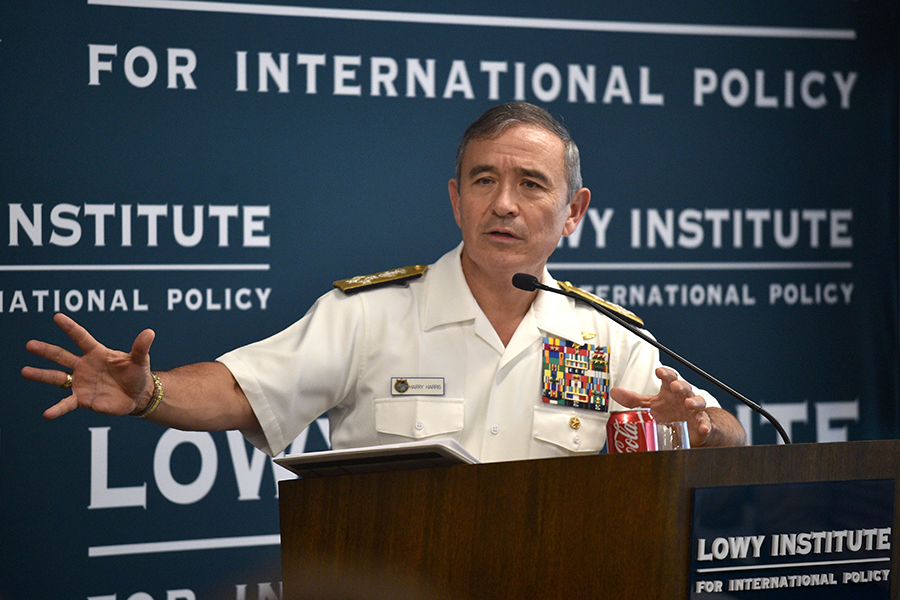 Admiral Harry Harris, head of the U.S. Pacific Command, speaks in Australia in 2016. Now the U.S. ambassador to South Korea, Harris has warned that the United States is behind China in hypersonic weapons development. (Photo: Peter Parks/AFP/Getty Images)