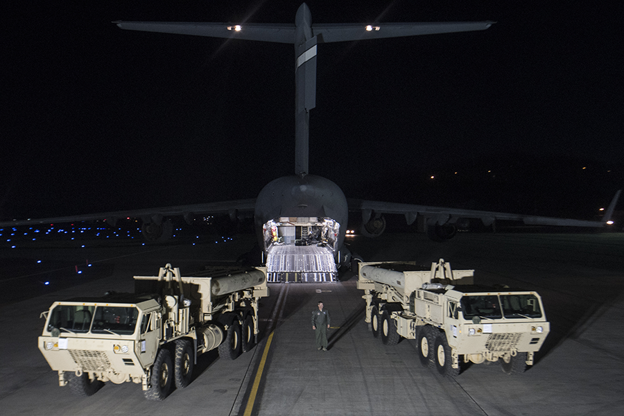 Components of the U.S. Terminal High Altitude Area Defense (THAAD) missile defense system arrive at Osan Air Base in South Korea in March 2017. The ballistic missile tested recently by North Korea may be designed to avoid interception by such defenses. (Photo: U.S. Forces Korea/Getty Images)