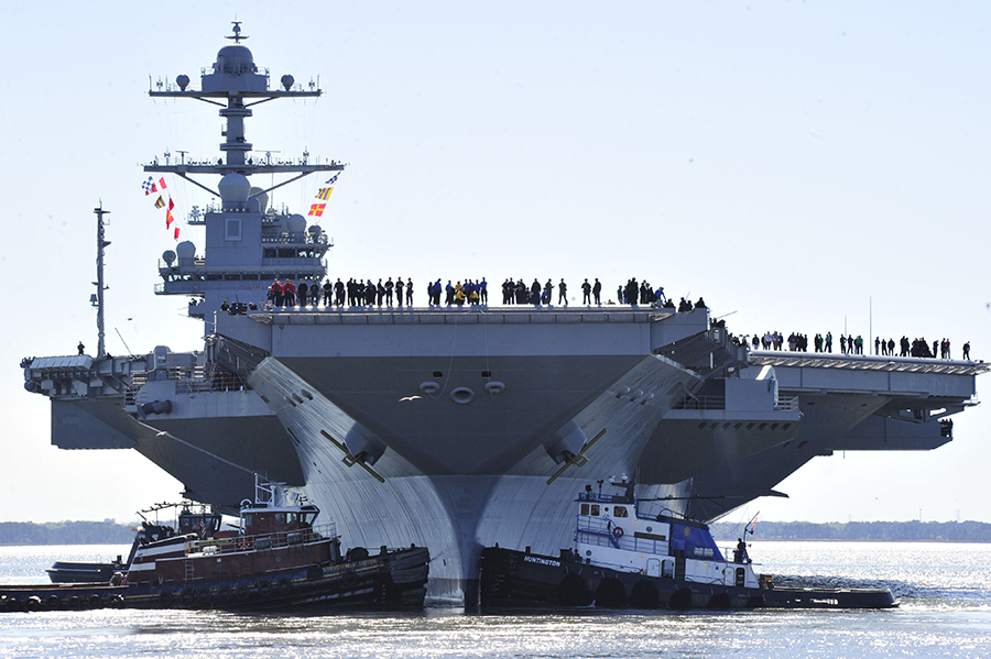 The USS Gerald R. Ford, the mostly recently commissioned U.S. aircraft carrier, is powered by two nuclear reactors fueled with weapon-grade uranium. Some other nations use low-enriched uranium to fuel their nuclear-powered naval vessels, and the U.S. Navy has assessed that it could also use low-enriched uranium for its aircraft carriers. (Photo: Christopher Delano/U.S. Navy via Getty Images)