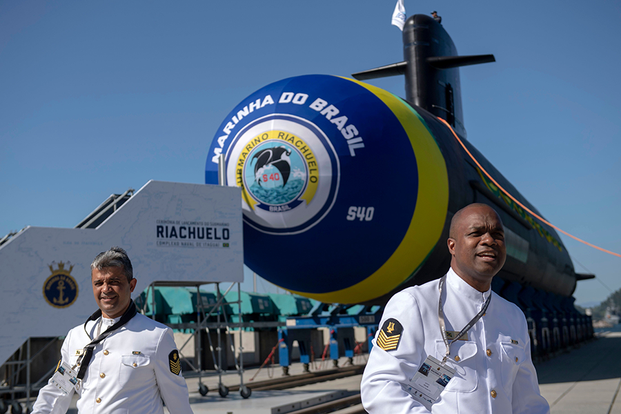 Brazil's newest submarine, the Riachuelo, was launched Dec. 14, 2018. It is the first of five planned submarines, including one nuclear-powered boat which is scheduled to begin operations in 2030. (Photo: Mauro Pimentel/AFP/Getty Images)