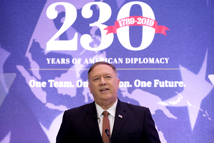 U.S. Secretary of State Mike Pompeo appears at the State Department's anniversary celebration on July 29, three days before the United States withdrew from the INF Treaty. (Photo: Chip Somodevilla/Getty Images)