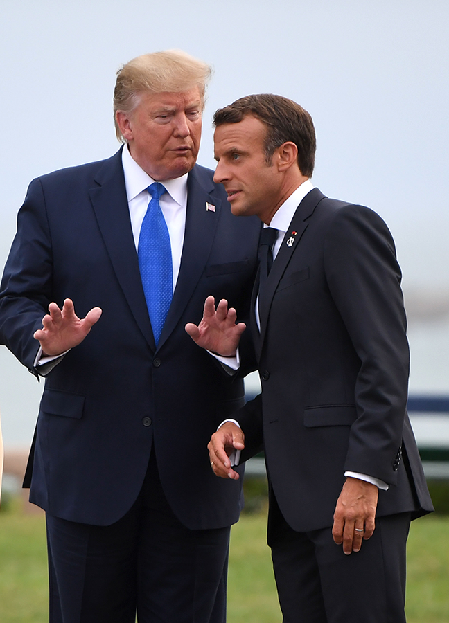 French President Emmanuel Macron (right) and U.S. President Donald Trump meet  Aug. 24 before the G7 summit in France. A Macron effort to reconcile U.S.-Iranian nuclear tensions failed to materialize. (Photo: Neil Hall/Pool/Getty Images)