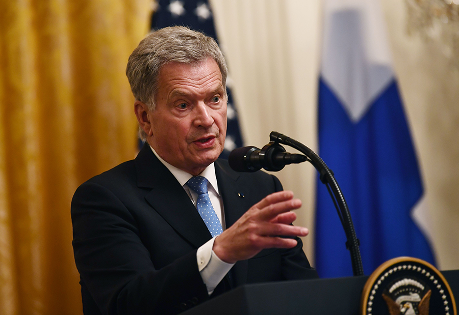 Finnish President Sauli Niinisto speaks at a White House press conference on Oct. 2, when he publicly called for extending New START in the presence of U.S. President Donald Trump.  (Photo: Brendan Smialowski/AFP/Getty Images)