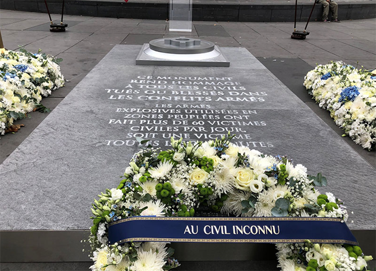 Humanity & Inclusion, an international nongovernmental organization, unveiled this Monument to the Unnamed Civilian on Sept. 26 in Paris to highlight civilian casualties of global conflicts. (Photo: Humanity and Inclusion)