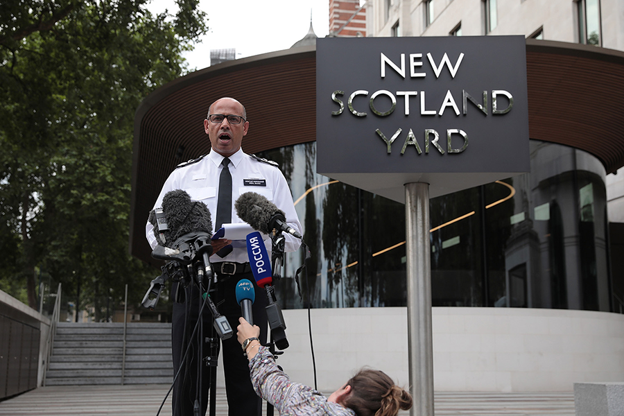 A New Scotland Yard official speaks to the media in 2018 about the investigation into the use of the Novichok nerve agent to attempt to assassinate Sergei Skripal in England in 2018.  (Photo: Dan Kitwood/Getty Images)