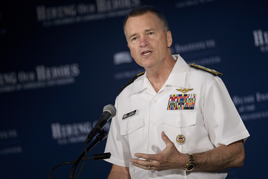Adm. James Winnefeld, then vice chairman of the Joint Chiefs of Staff, addresses the U.S. Chamber of Commerce in 2015. (Photo: Brendan Smialowski/AFP/Getty Images)