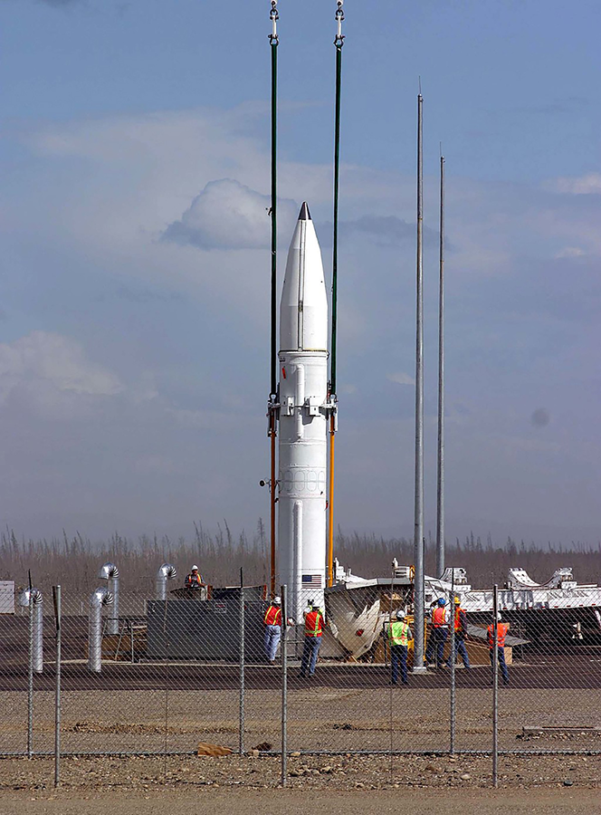 Technicians load a U.S. Ground-Based Interceptor into its silo at Fort Greely, Alaska, in 2004. Russian officials have repeatedly expressed interest in discussing missile defenses at any future arms control talks with the United States. 