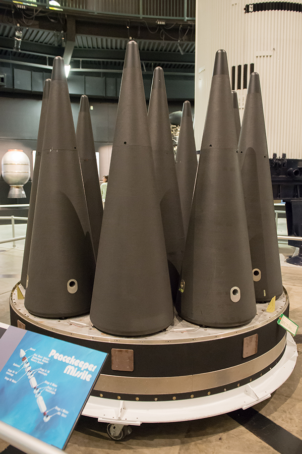 A 10-warhead bus from a retired MX "Peacekeeper" ICBM is displayed at the National Museum of the Air Force in Dayton, Ohio. Future arms control agreements could use effective encryption technology to help inspectors verify the number of deployed warheads while protecting other information about the weapons. (Photo: Mark Mauno/Flickr)