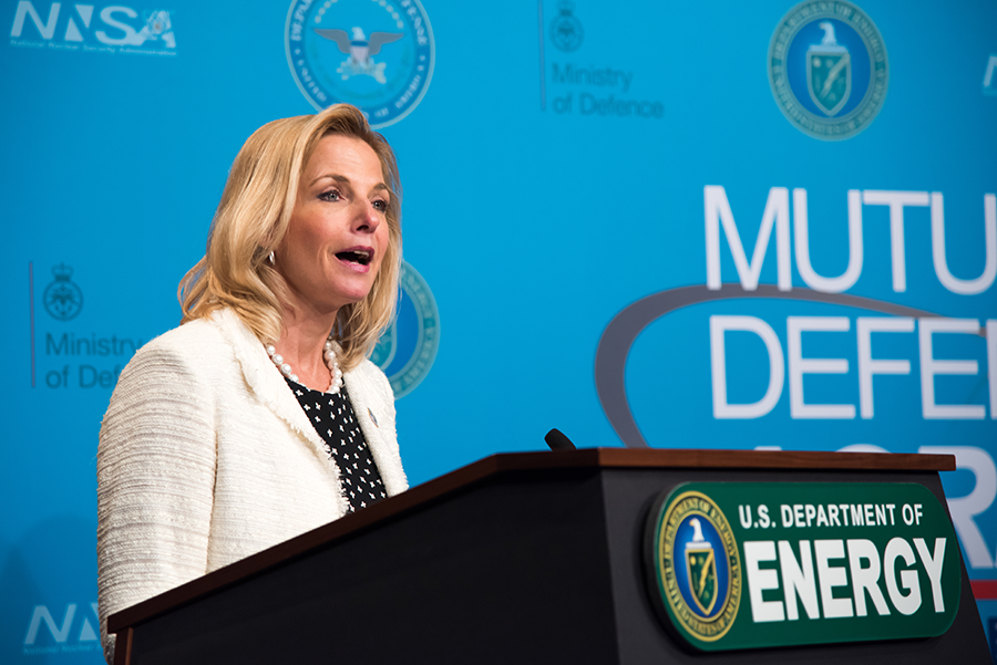 National Nuclear Security Administration chief Lisa Gordon-Hagerty speaks in June 2018. She successfully persuaded the White House to seek a 25 percent increase in funding for the agency's nuclear weapons activities in fiscal year 2021. (Photo: NNSA)