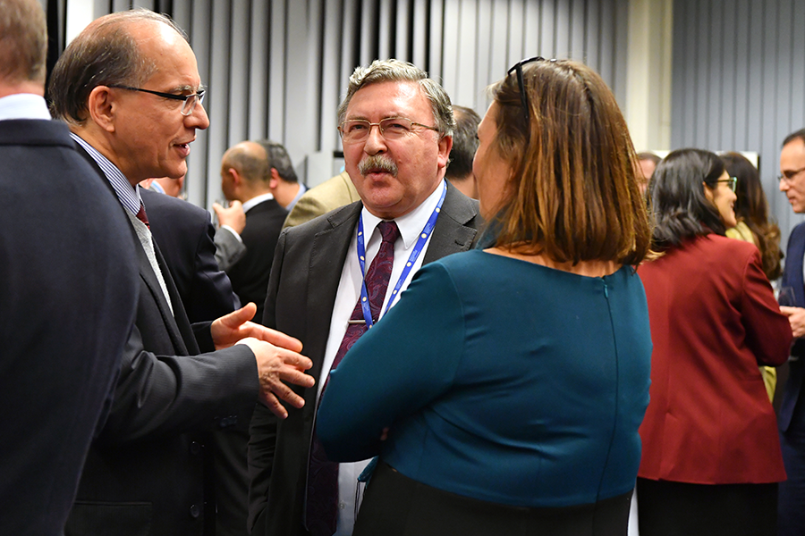 Amb. Mikhail Ulyanov, shown here at an International Atomic Energy Agency reception in January, He has backed the November 2019 conference to discuss the creation of a zone free of weapons of mass destruction (WMD) in the Middle East, saying the process could help to attract Israel to later talks. (Photo: Dean Calma/IAEA)