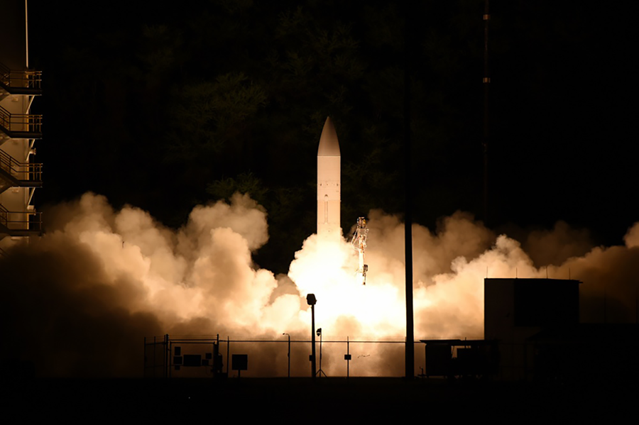 A missile carrying a common hypersonic glide body launches from the Pacific Missile Range Facility in Hawaii on March 19. (Photo: Oscar Sosa/U.S.Navy)