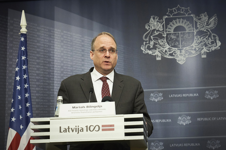 Marshall Billingslea, shown speaking in Latvia in 2019, has been tapped to become undersecretary of state for arms control and international security. He outlined the Trump administration's plans at a May event at the Hudson Institute.  (Photo: Latvian State Chancellery)