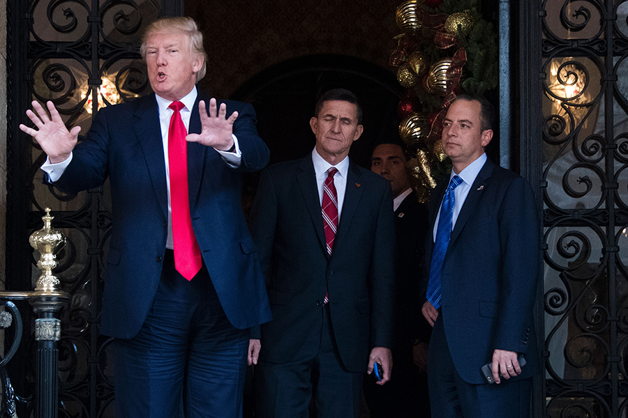 President-elect Donald Trump speaks to the media at Mar-a-Lago in Palm Beach, Florida, on Dec. 21, 2016.  Two days later he seemed to relish the prospect of renewed nuclear rivalries: “Let it be an arms race. We will outmatch them at every pass and outlast them all.” (Photo: Jim Watson/AFP/Getty Images)