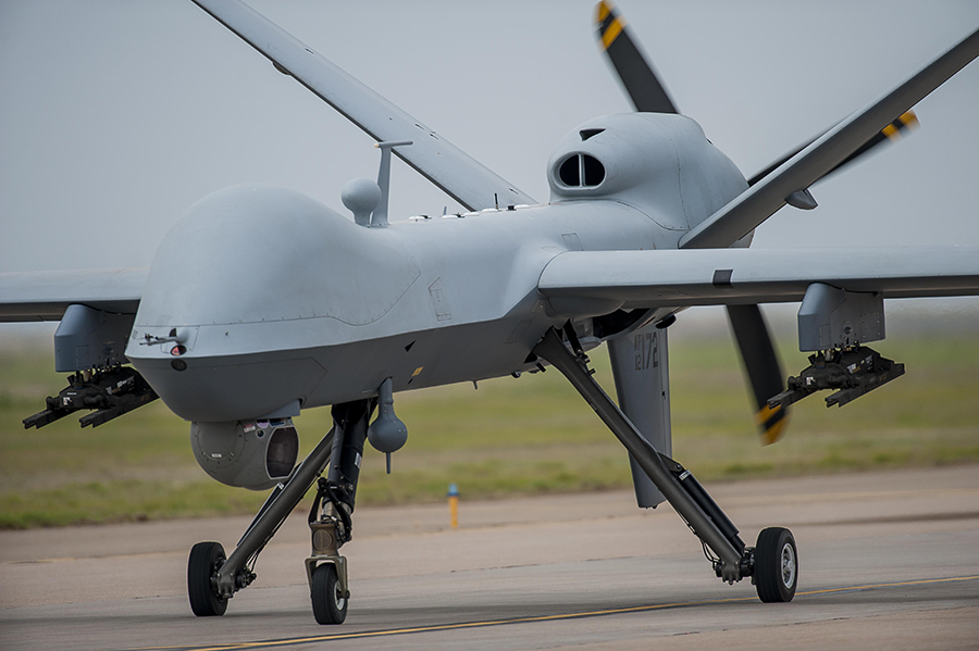 A U.S. MQ-9 Reaper drone aircraft taxis at a 2016 airshow. The Trump administration is seeking to reinterpret export restrictions to enable more sales of such weapons systems. (Photo: Dennis Henry/U.S. Air Force)