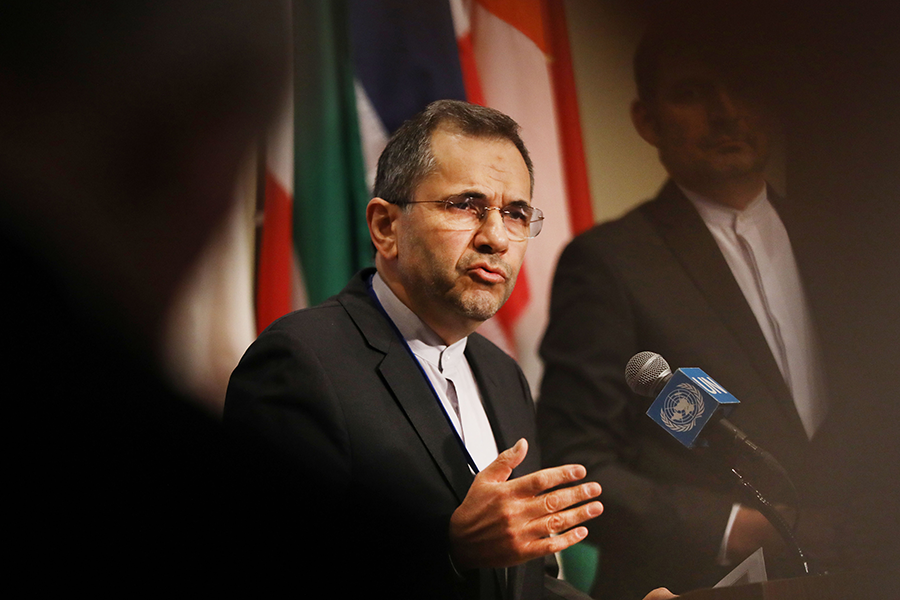 Iran's Ambassador to the United Nations Majid Takht Ravanchi speaks to the media at UN headquarters in New York in June 2019. (Photo: Spencer Platt/Getty Images)