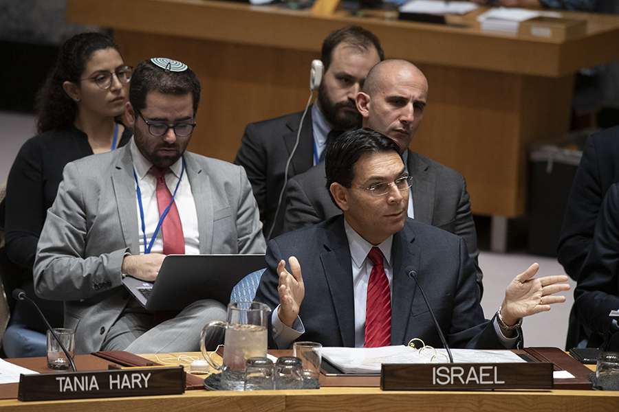Danny Danon, Israel's ambassador to the United Nations speaks to the Security Council on Nov. 20, 2019. A meeting to discuss establishing a WMD-free zone in the Middle East was held the same week, but Israel did not participate. (Evan Schneider/UN)
