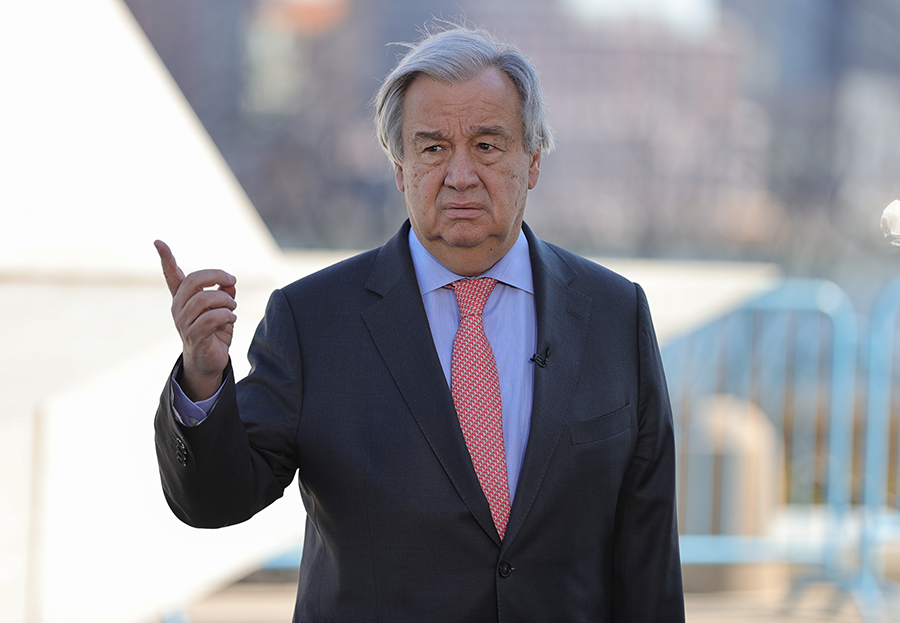 UN Secretary-General António Guterres speaks outside UN headquarters in New York in March, the month he called for a global ceasefire. (Photo: EuropaNewswire/Gado/Getty Images)