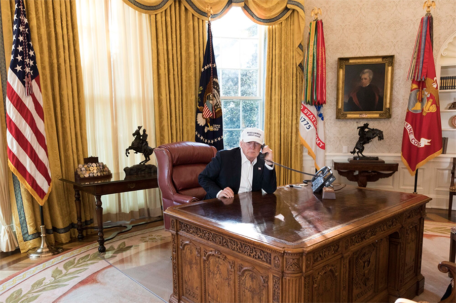 In his first call as president with Russian leader Vladimir Putin in February 2017, Donald Trump reportedly denounced New START, and when Putin raised the possibility of extending the treaty, Trump paused to ask his aides in an aside what the treaty was. (Photo: Joyce N. Boghosian/White House) 